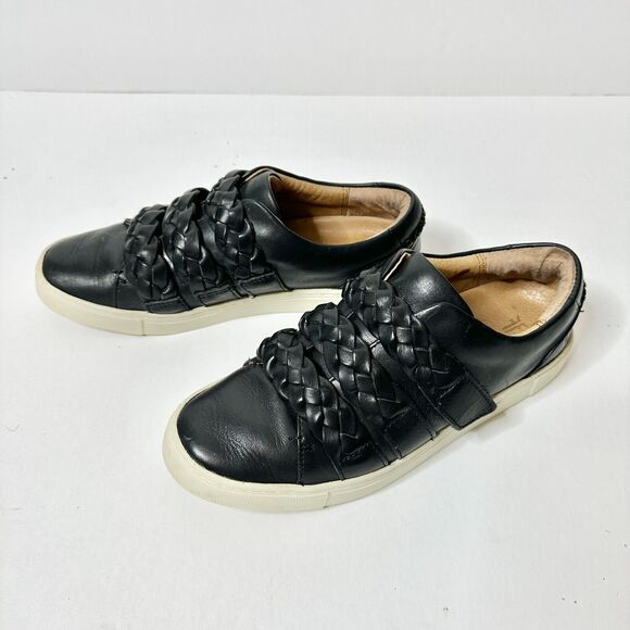 Frye Sneaker Women 7 1/2 M Black Ivy Braid Strap Leather Rubber Indie Athleisure - Picture 8 of 8